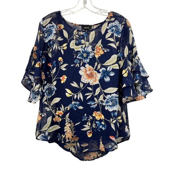 Alyx Womens Floral Two Piece Short Sleeve Top Navy/Multi Size Small - Picture 1 of 8